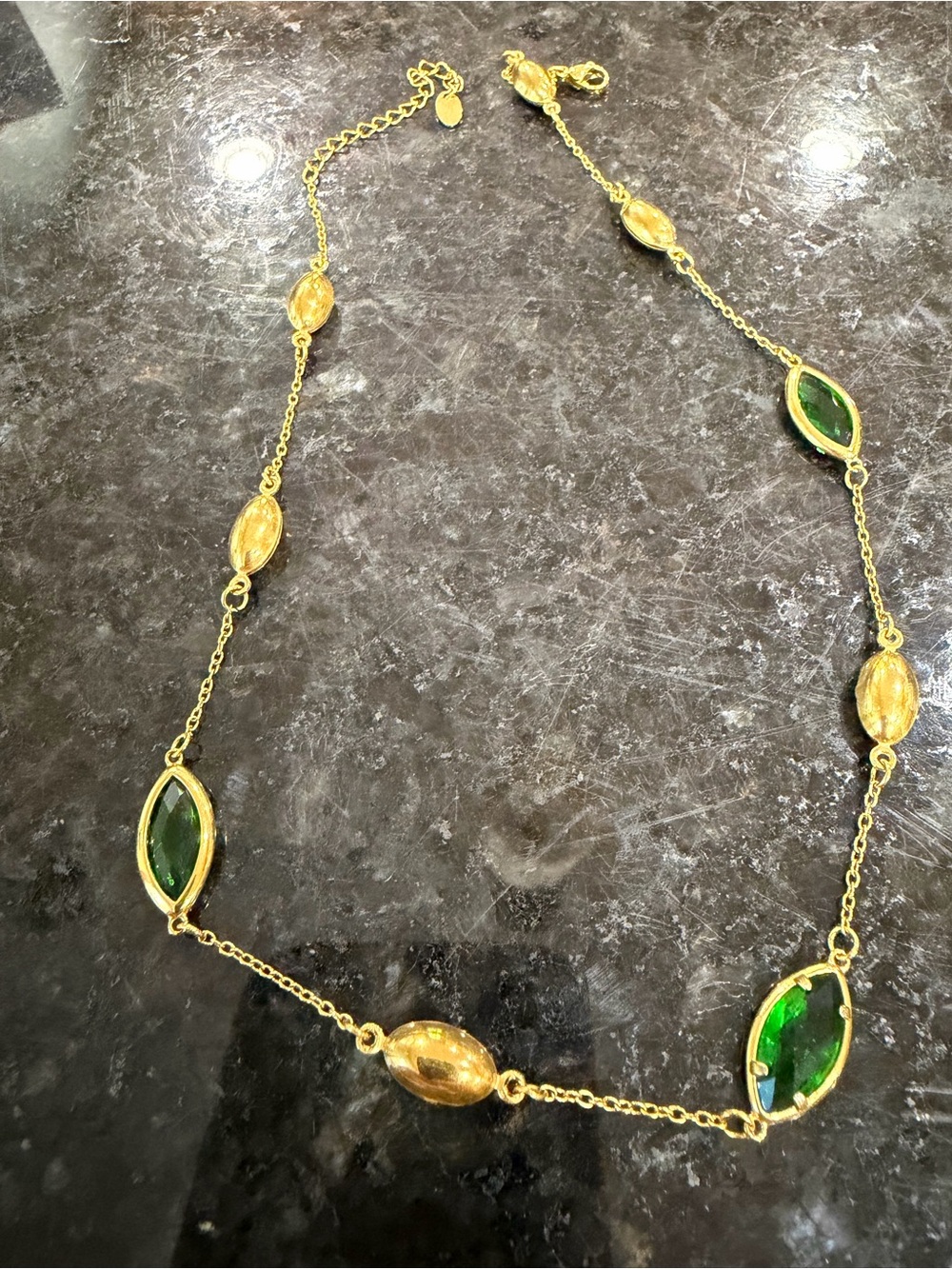 Gold Chain Necklace with Green Gemstone Accents